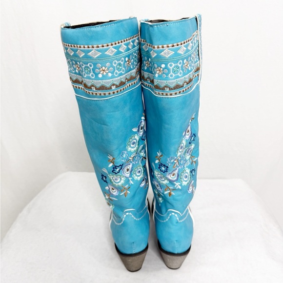 NEW Western Turquoise Floral Embroidered Cowboy Boots, Size 10.5 - Picture 4 of 5